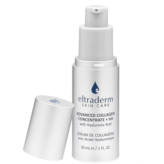Eltraderm skin care serum bottle with cap on a white background