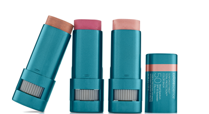 Blush, Bronzer, highlighter sticks by Colorescience with full SPF protection. Broad Spectrum Sunscreen. Sunforgettable total protection color balm 100% mineral