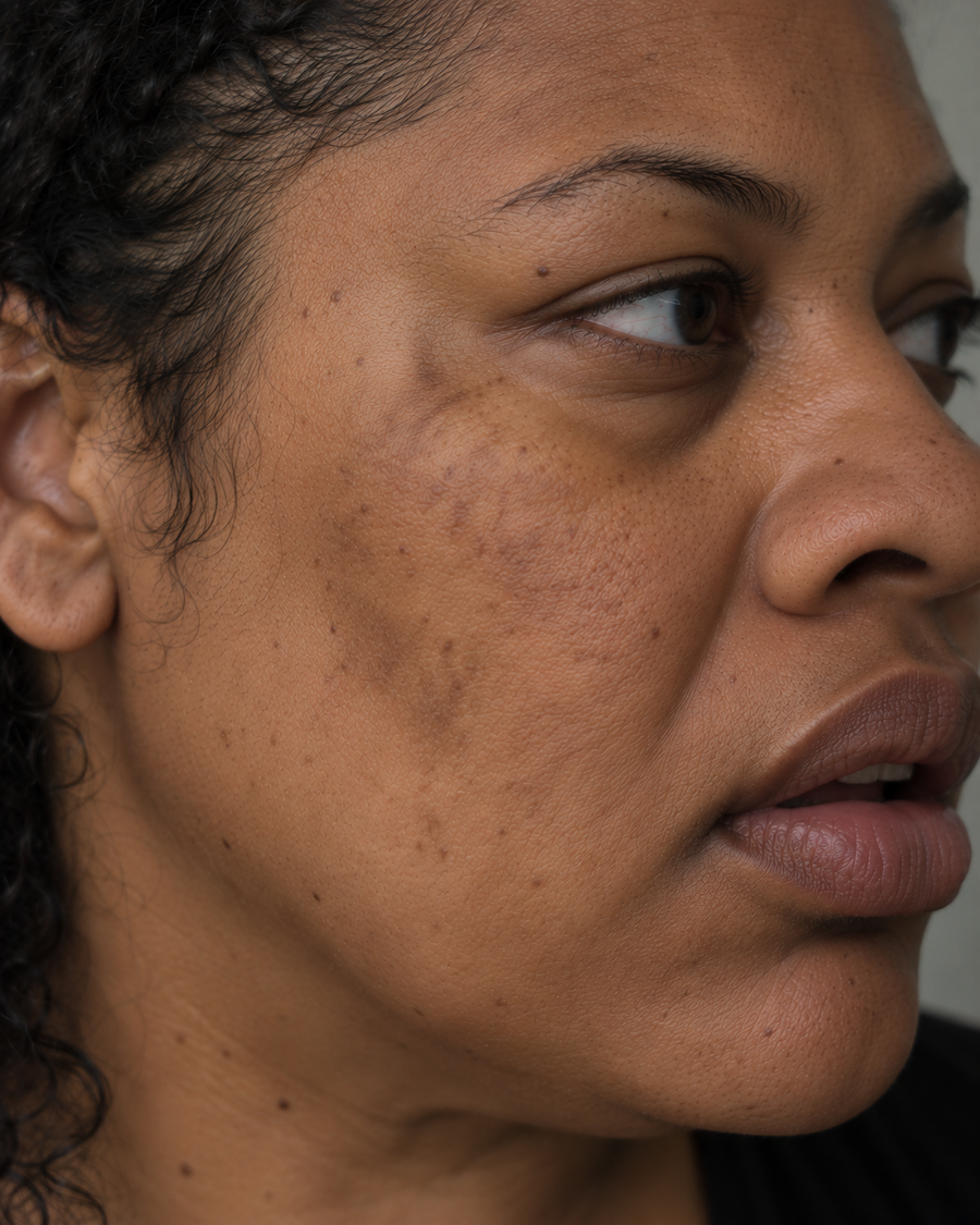 Hyperpigmentation treatments on melanin rich skin. Treatments for dark skin. Fitzpatrick 4, 5 and 6