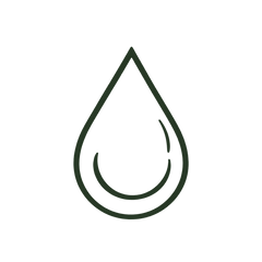 A minimalist dark green outline icon of a teardrop-shaped water droplet on a solid white background.
