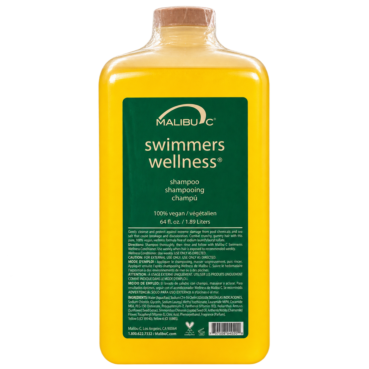 Bulk 1.89 L bottle of Swimmers Wellness by Malibu C for chlorine removal for competitive swimmers in Canada.