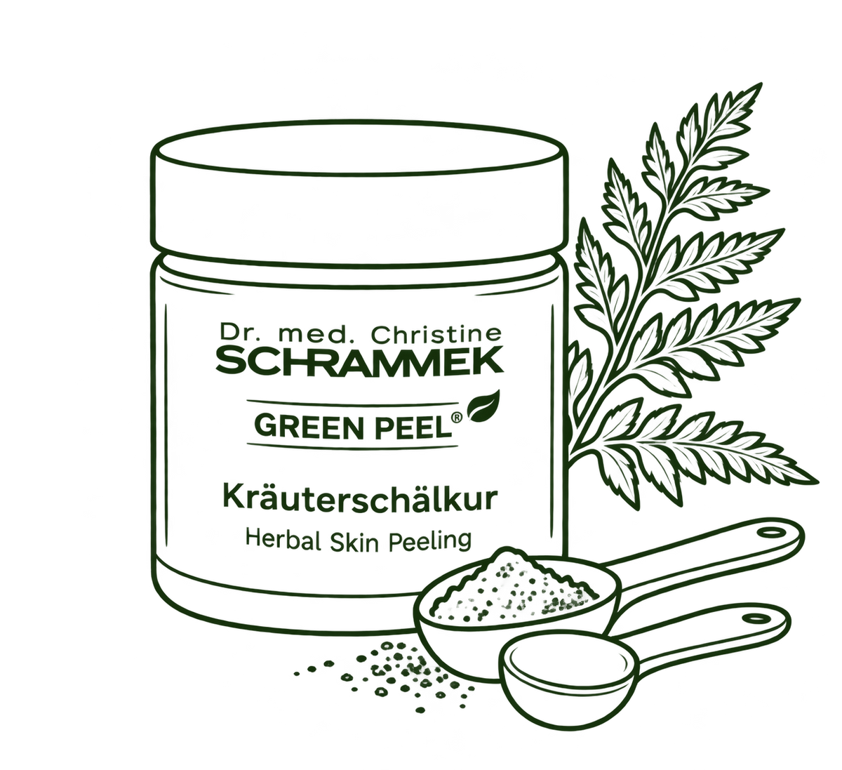 line art of the Dr. Schrammek Green Peel Herb mixture that is used for the Classic and Energy Peels