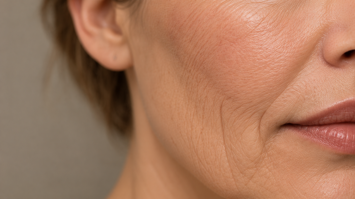 Aging face showing fine lines and wrinkles