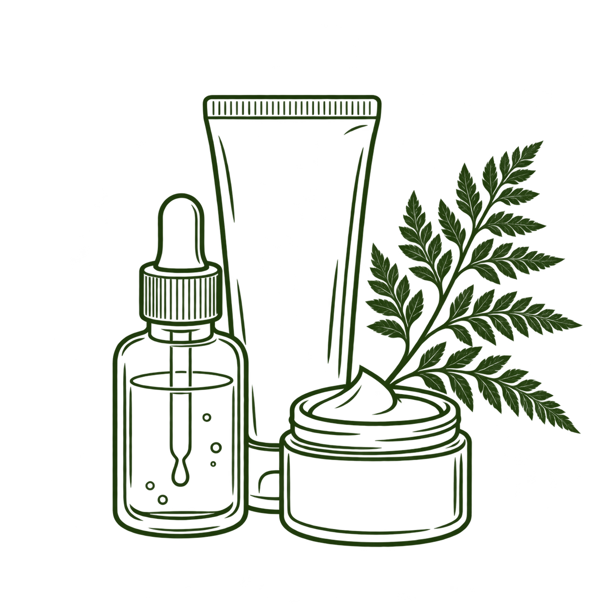 line art for woodland skin care to help at home to correct pigment, acne, aging, fine line, dehydration concerns