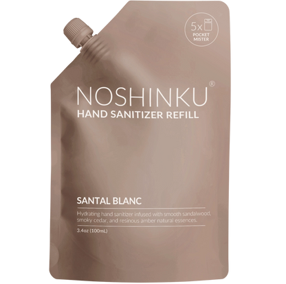 Noshinku Santal Blanc hand sanitizer refill pouch on a solid white background.